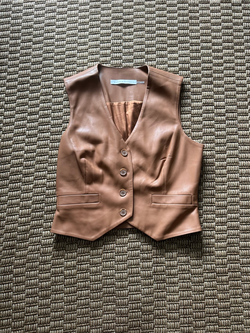 Susana Monaco Cognac Leather Button Vest